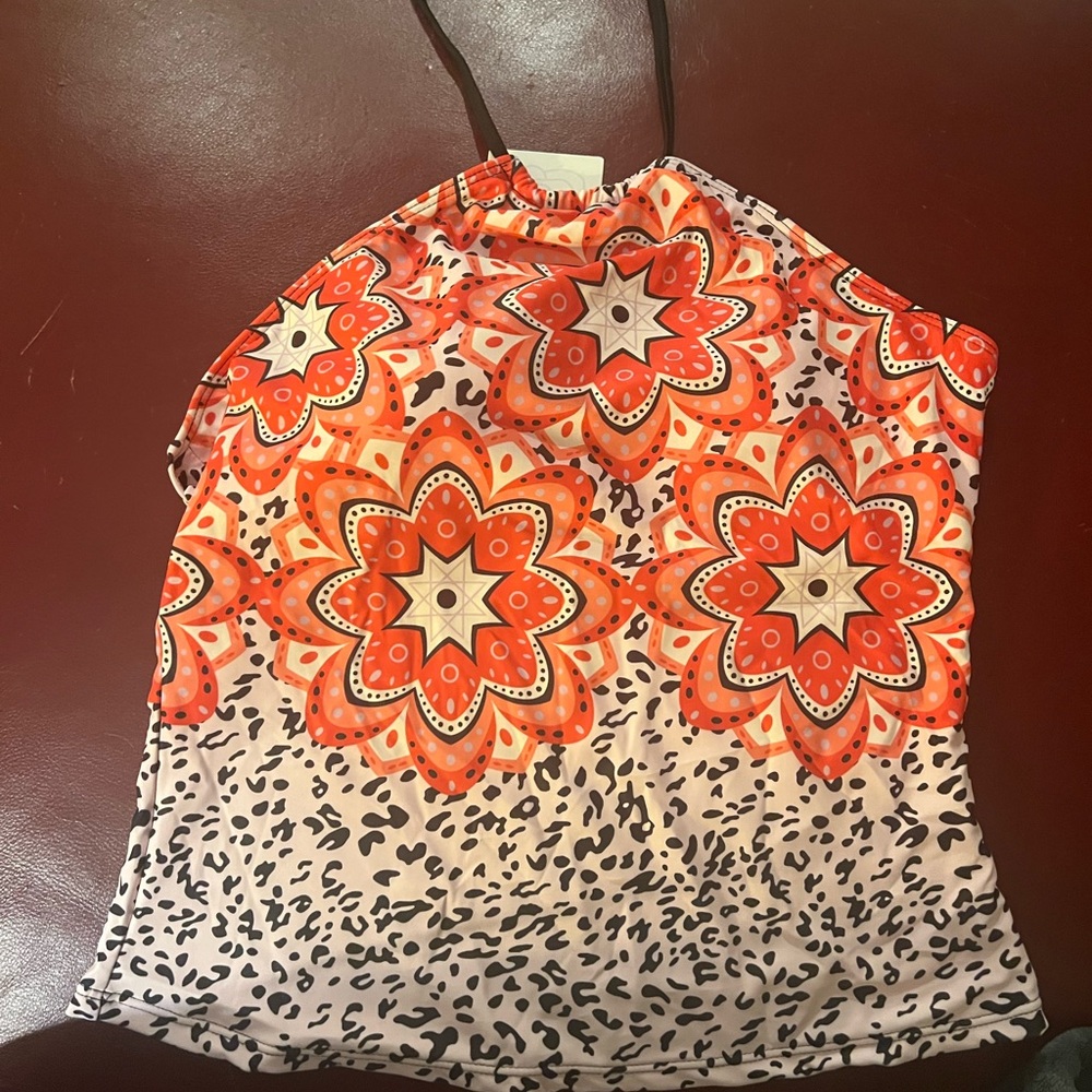 Vibrant Floral bathing suit Top - Red, pink and black